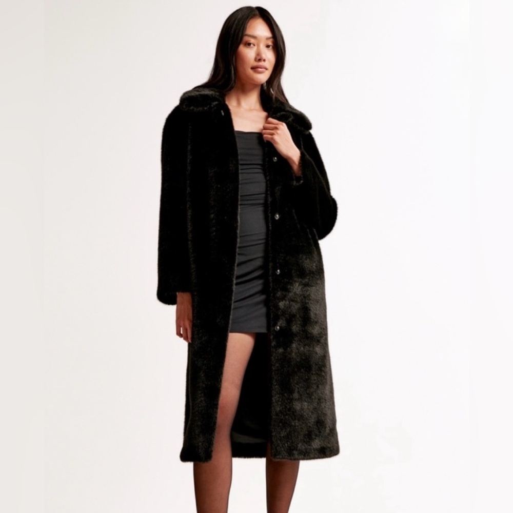 Abercrombie & Fitch Black Faux Fur Coat